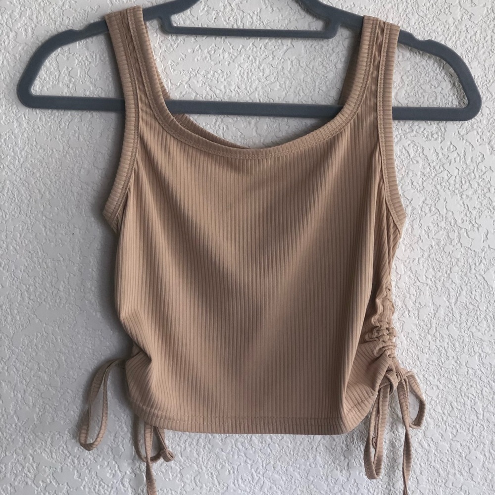 SHEIN tan ribbed tank top w/ adjustable side cinched ties